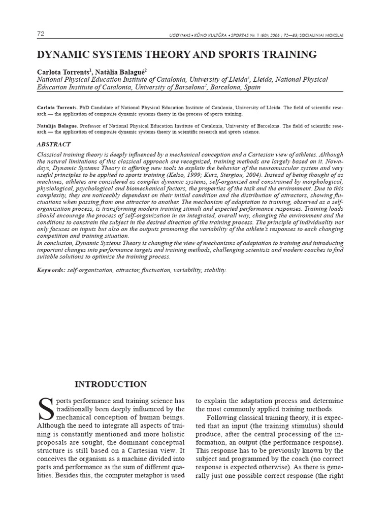 Dynamic Systems Theory in Sports Training | PDF | Self Organization ...