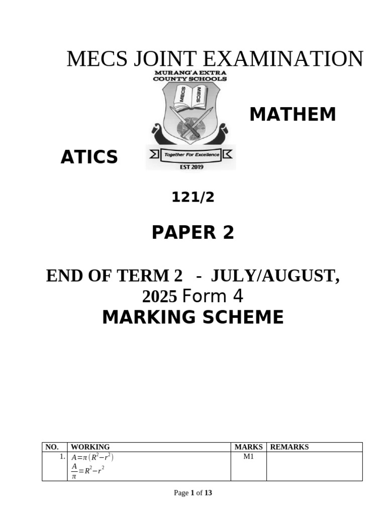 Form 4 Mathematics Paper 2 Marking Scheme | PDF | Chess Theory | Chess
