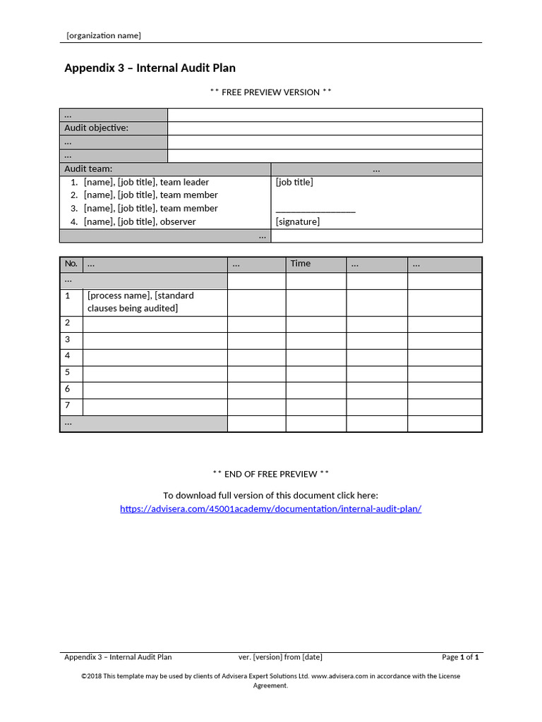 Internal Audit Plan Template Preview | PDF