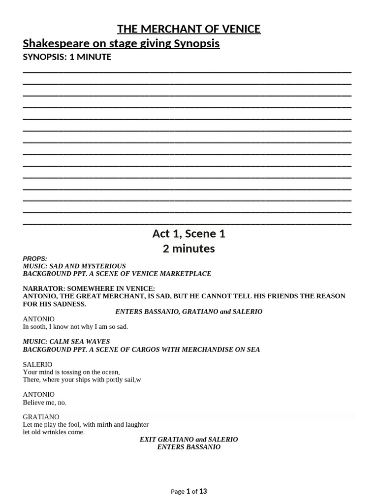 Merchant of Venice Script 1 | PDF | The Merchant Of Venice | British ...