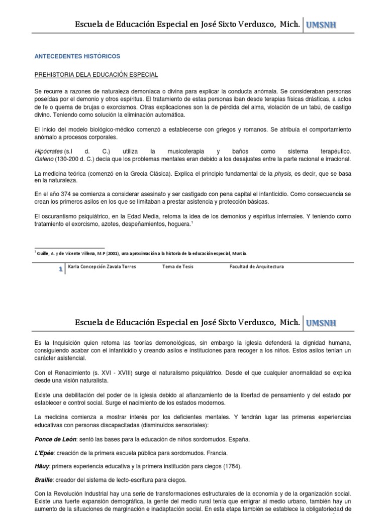 Antecedentes Historicos de La Educacion Especial