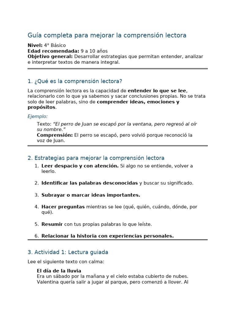 Mejora la Comprensión Lectora en Niños | PDF | Comprensión lectora