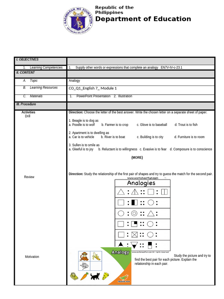 LP7 Q1 M1 | PDF | Analogy | Cognitive Science