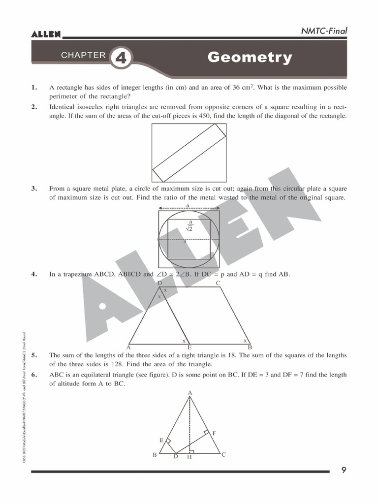 NMTC Stage 2 Geometry Problems | PDF | Area | Triangle