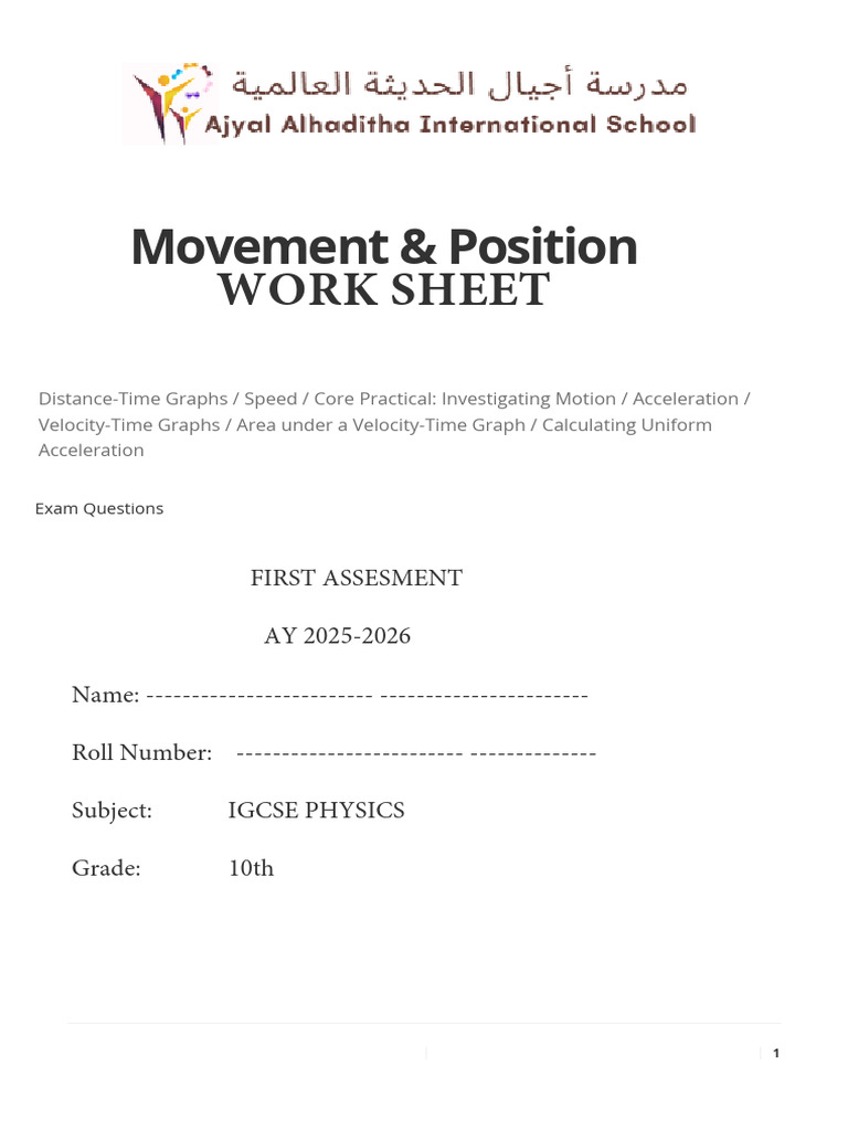 IGCSE Physics Motion Worksheet | PDF | Acceleration | Velocity