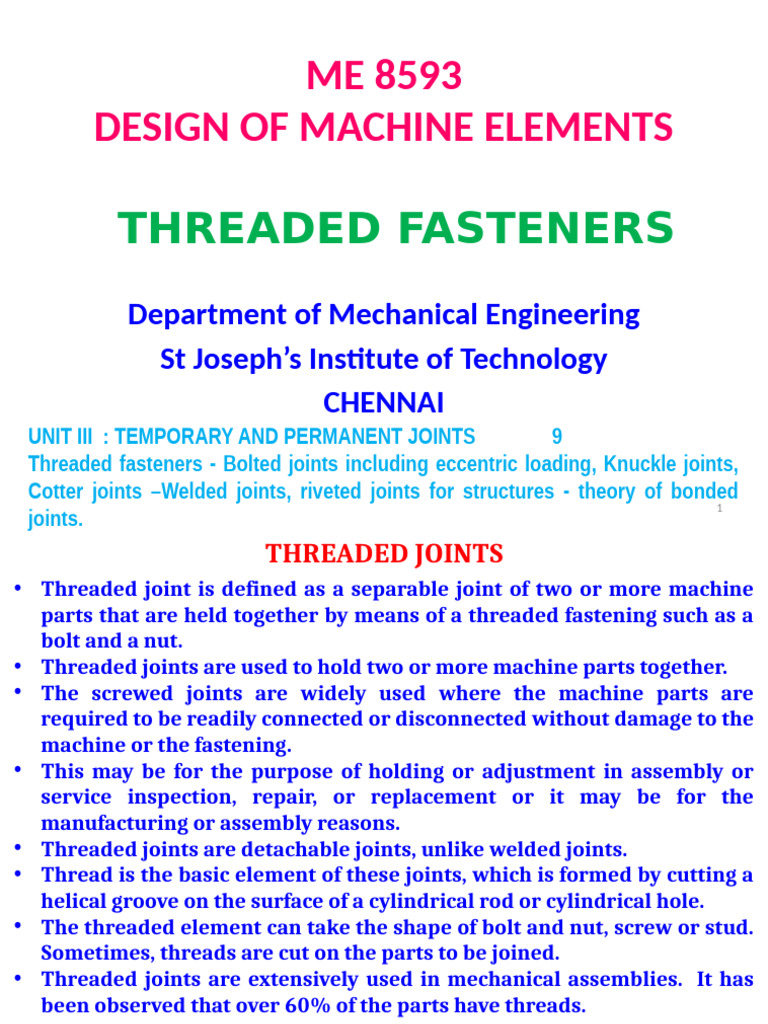 Unit 3.3 Bolted Joints | PDF | Screw | Stress (Mechanics)