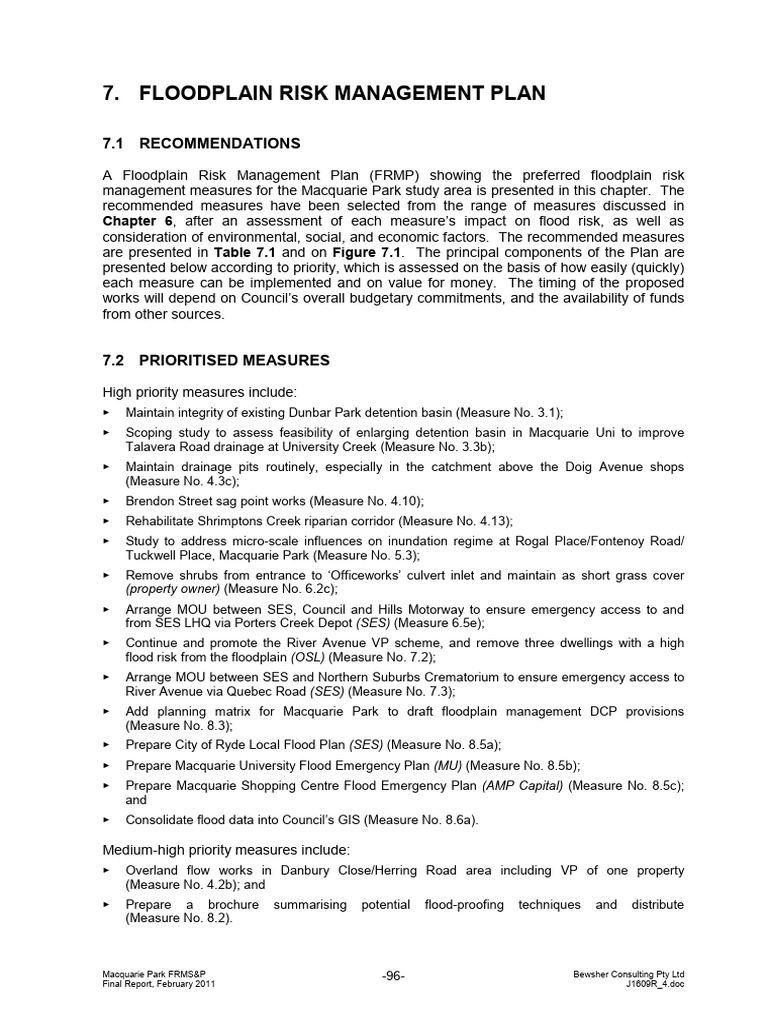 Macquarie Park Flood Risk Management Plan | PDF | Flood | Physical ...