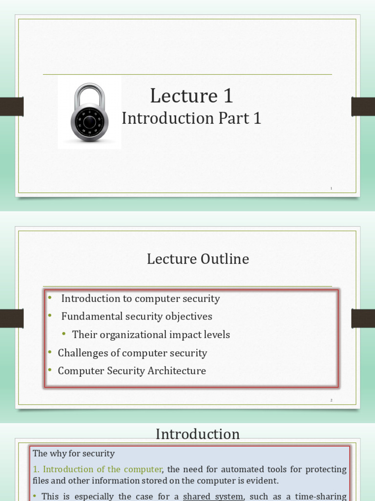 Lecture 1 and 2 - Introduction To Computer Security | PDF | Security ...