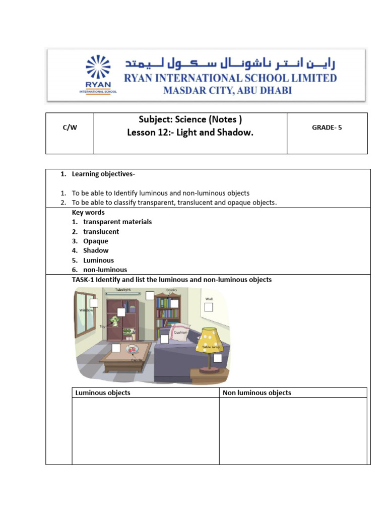 Light and Shadow: Luminous vs. Non-Luminous | PDF | Light | Glasses