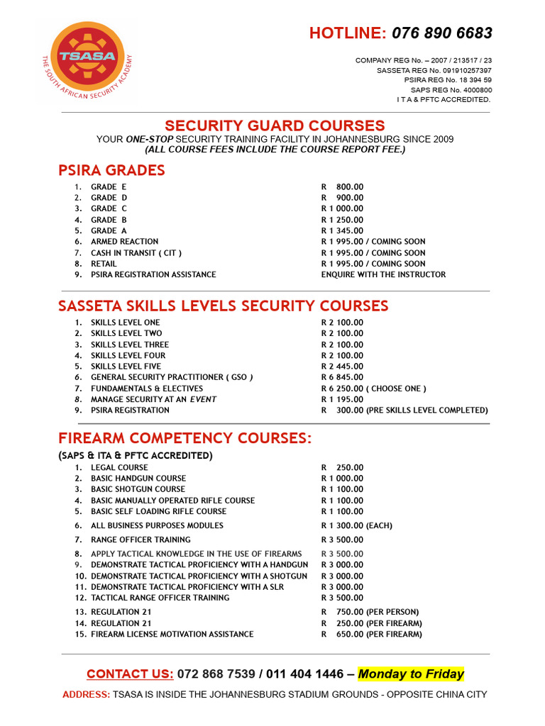 Security Guard Courses Pamphlet | PDF | Firearms | Flight