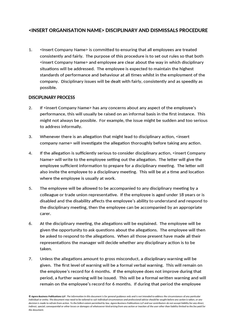 Disciplinary and Dismissals Procedure | PDF | Employment | Limited ...