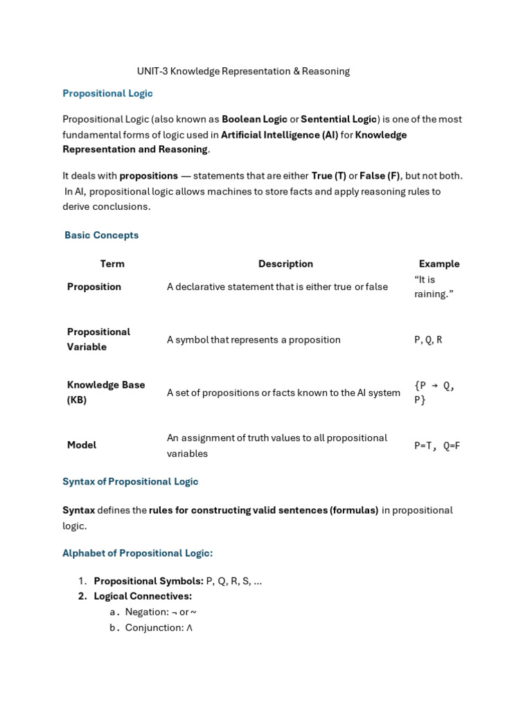 Propositional Logic in AI Reasoning | PDF | First Order Logic ...