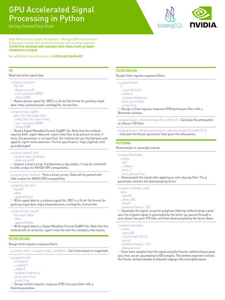 Accelerated Data Science Getting Started Cheat Sheet Cusignal 1567844 ...