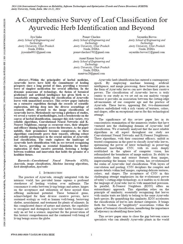 Ayurvedic Leaf Classification Review | PDF | Accuracy And Precision ...