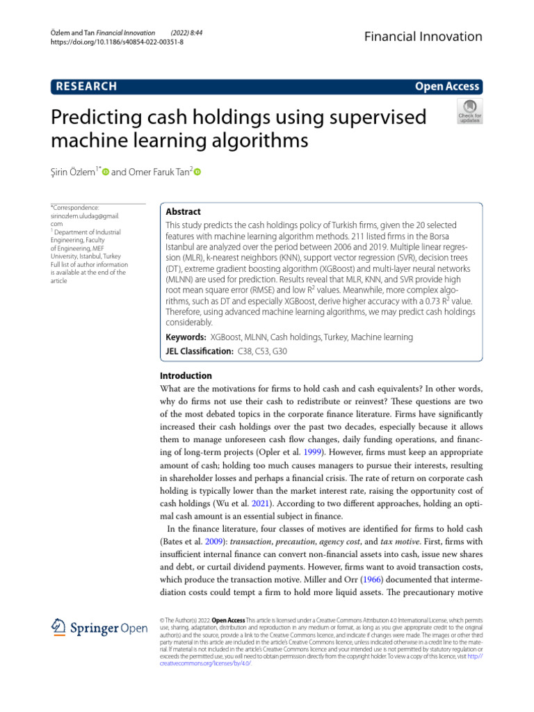 Predicting Cash Holdings Using Supervised | PDF | Regression Analysis ...