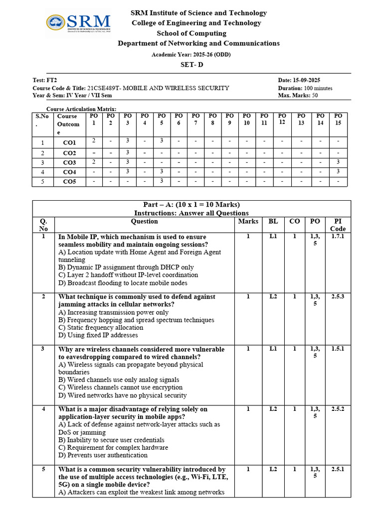 Mobile and Wireless Security Exam 2025 | PDF | Security | Computer Security