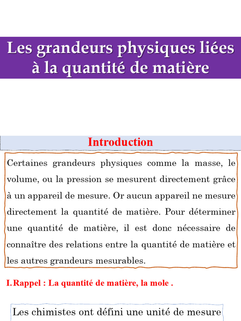 Grandeurs physiques et quantité de matière | PDF | Mole (unité ...