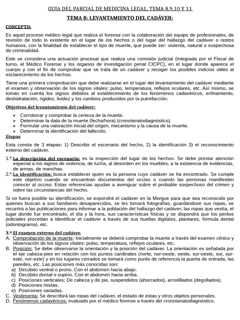 Levantamiento del Cadáver en Medicina Legal | PDF | Muerte | Descomposición