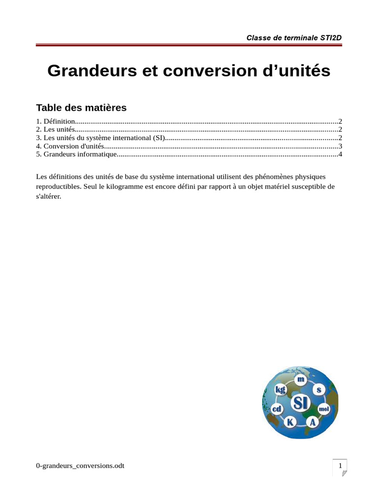 Grandeurs et conversions d'unités SI | PDF | Système international d ...
