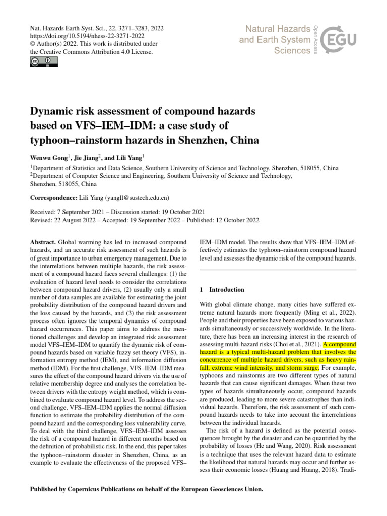 2022, Dynamic Risk Assessment of Compound Hazards Based On VFS TEM TDM ...