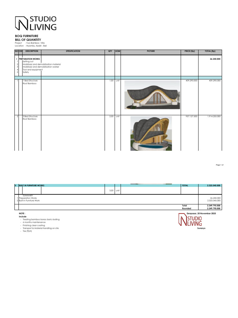 20.11.2025 Quotation Structure Roof Bamboo | PDF