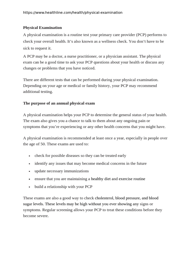 Physical Examination. Handout U10 | PDF | Physical Examination ...