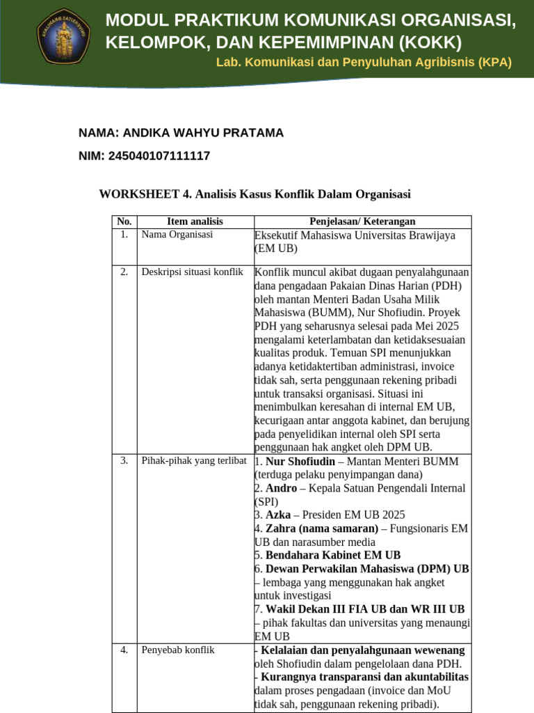 Analisis Konflik Dana EM UB | PDF