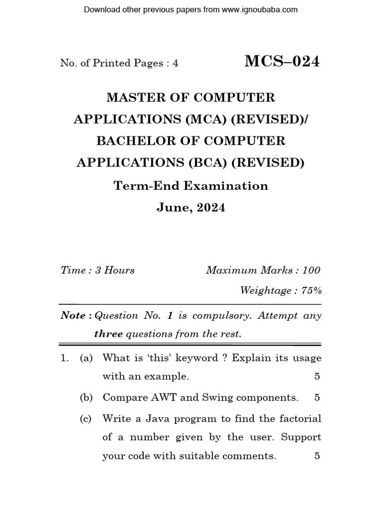 Java Programming Exam Guide MCS-024 | PDF | Java (Programming Language ...