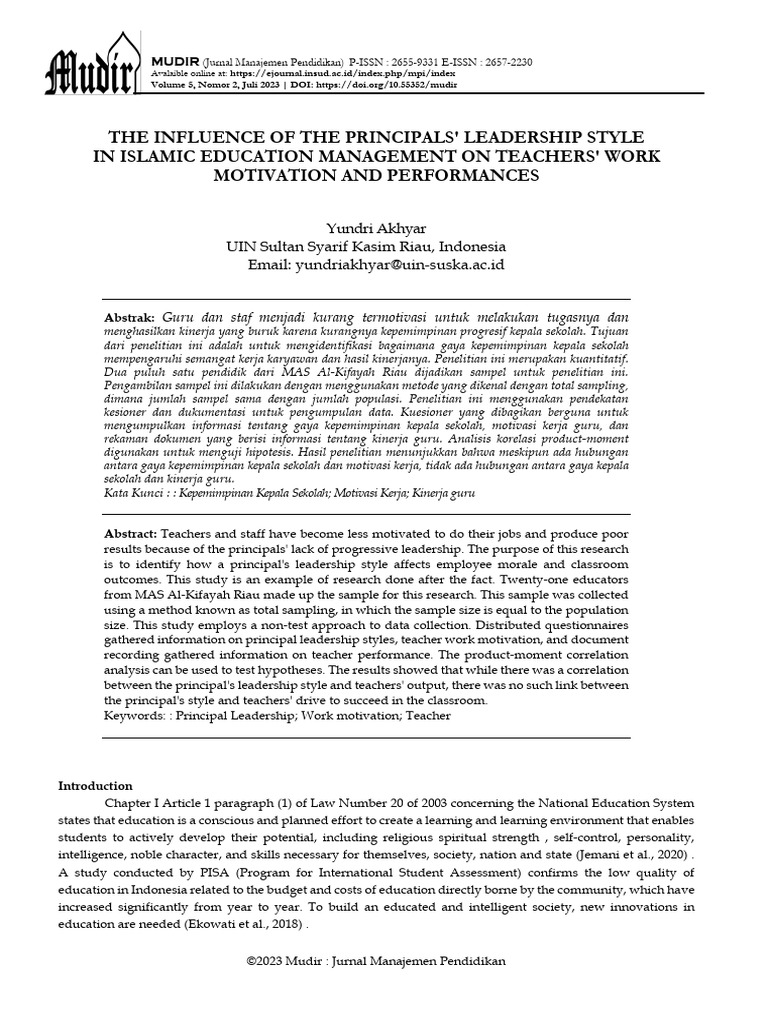 Principal Leadership Impact on Teacher Motivation | PDF | Statistics ...