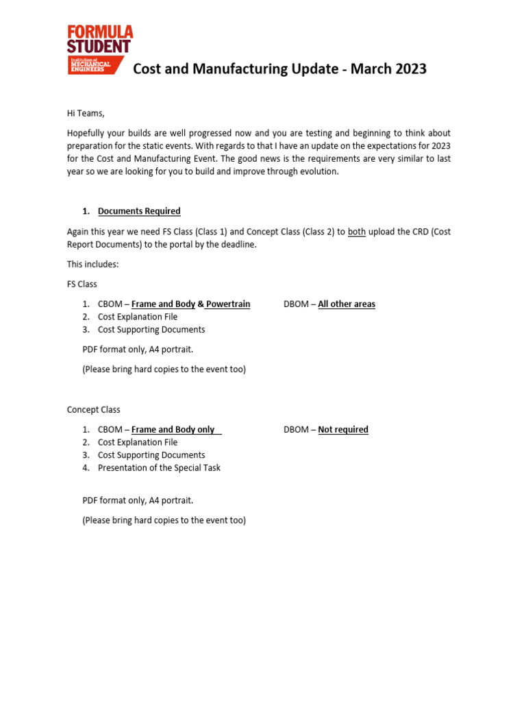 Cost and Manufacturing Update - March 2023 | PDF