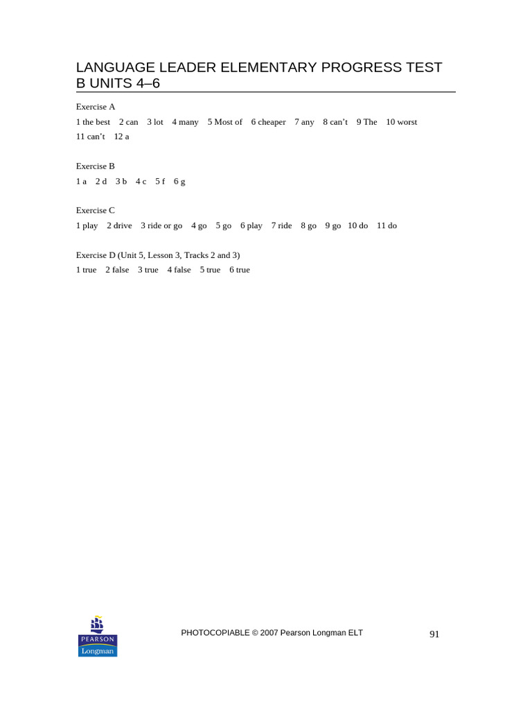 Answer Key Progress Test 4-6B | PDF