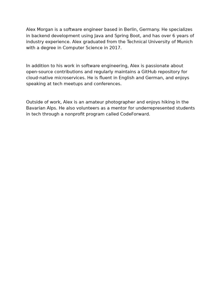 Alex Morgan: Berlin Software Engineer | PDF