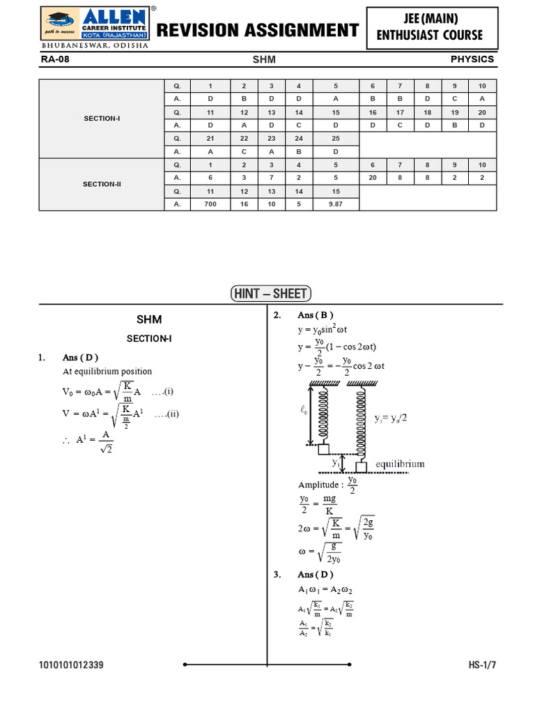 08 Week-02 Phy SHM 21-11-2025-HS | PDF | Physical Quantities ...