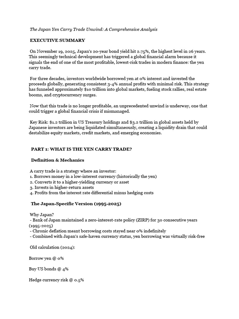The Japan Yen Carry Trade Unwind - A Comprehensive Analysis | PDF ...