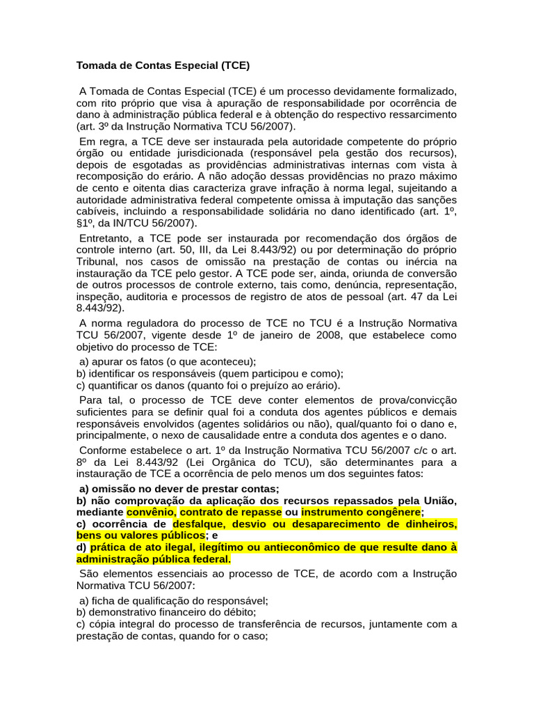Tomada de Contas Especial: Processo e Regras | PDF | Administração ...