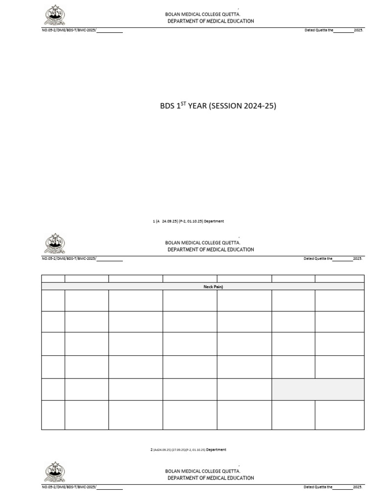 1st Year Time Table For Bds Module-V, Cervicofascial-20-Oct-25 | PDF ...