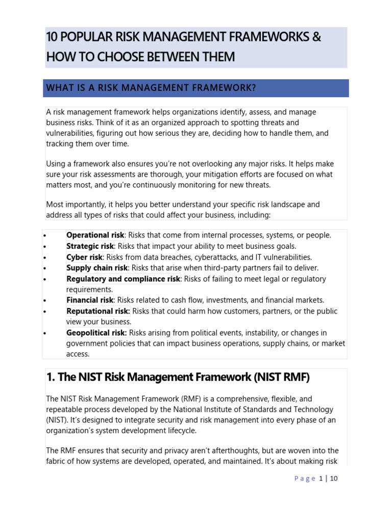 Risk Management Frameworks & How To Choose Between Them | PDF | Risk ...