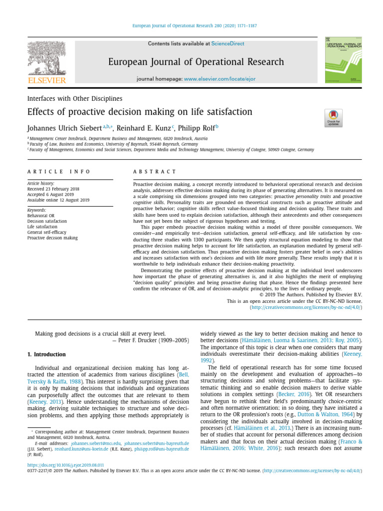 Effects of proactive decision making on life satisfaction | PDF ...