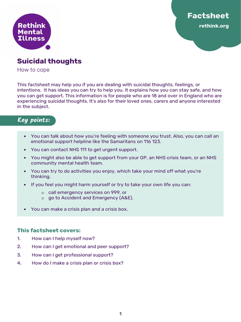 Coping Strategies for Suicidal Thoughts | PDF | Breathing | Mental Health