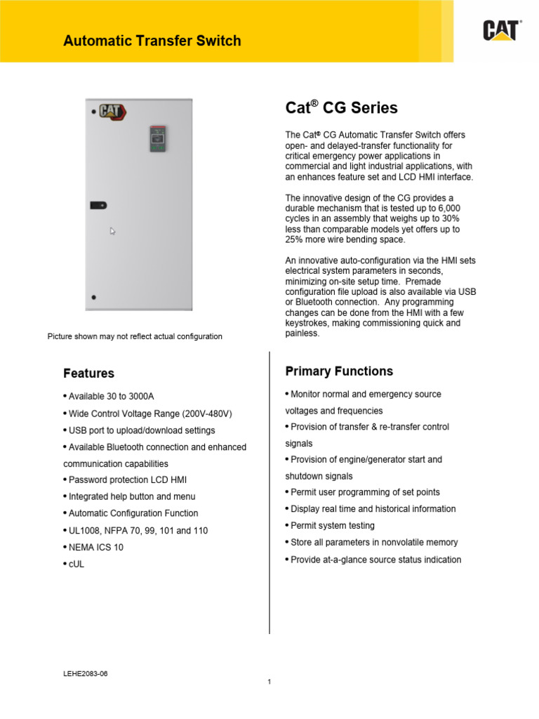 Cat CG Automatic Transfer Switch Overview | PDF | User Interface | Switch
