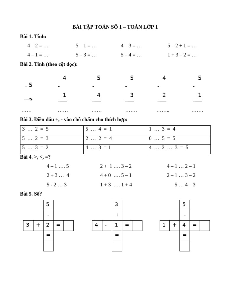 Phieu Bai Tap Toan Lop 1 Tuan 10 | PDF