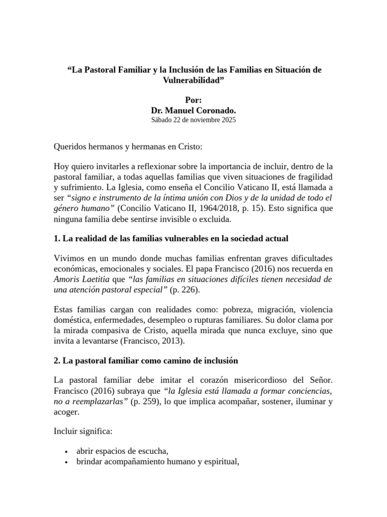 Inclusión de Familias Vulnerables en Pastoral | PDF | Iglesia Católica ...