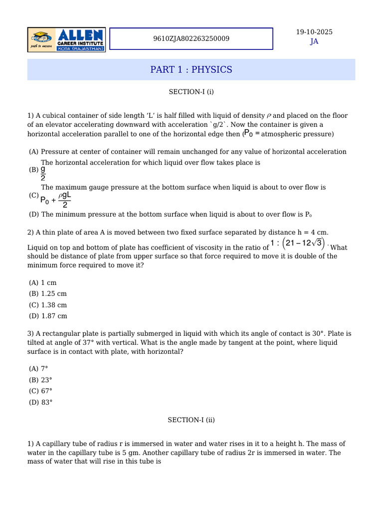 Physics and Chemistry Problem Set | PDF | Chemical Compounds | Pressure