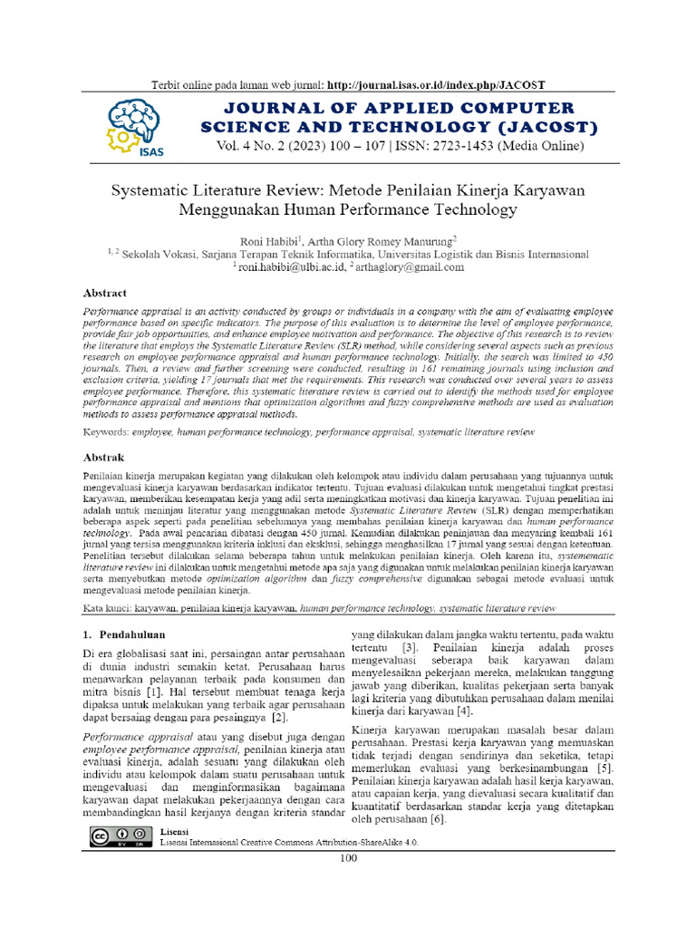View Of Slr Systematic Literature Review Metode Penilaian Kinerja