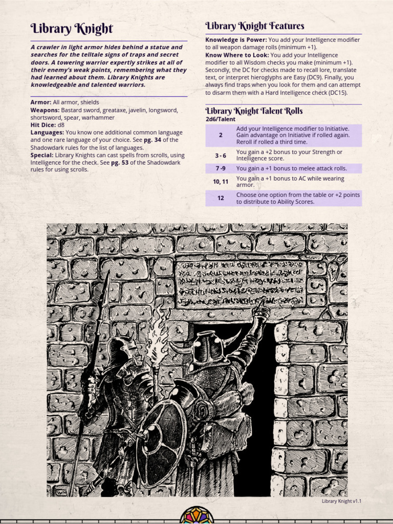 Library Knight Class for Shadowdark RPG | PDF | Tabletop Games | Role ...