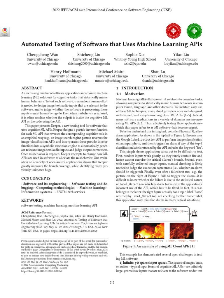 23.automated Testing of Software That Uses Machine Learning APIs | PDF ...