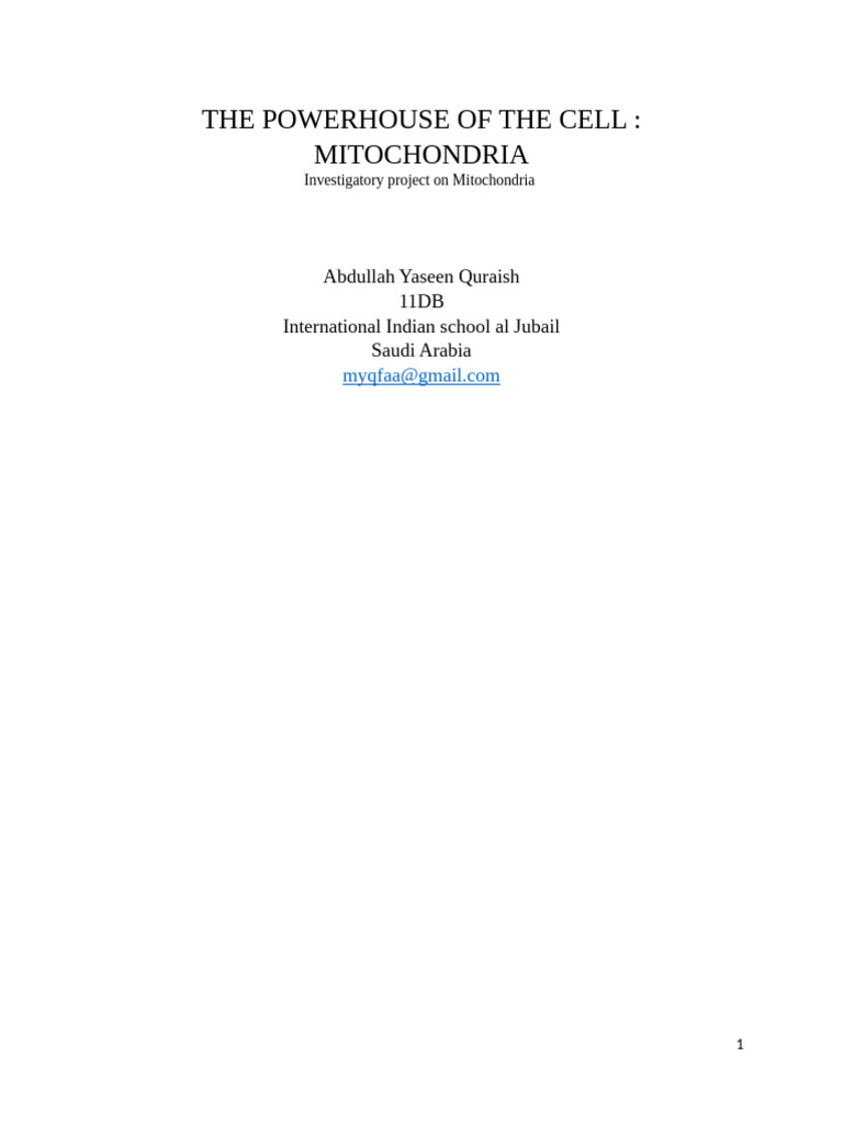 The Powerhouse of The Cell Project | PDF | Mitochondrion | Adenosine ...