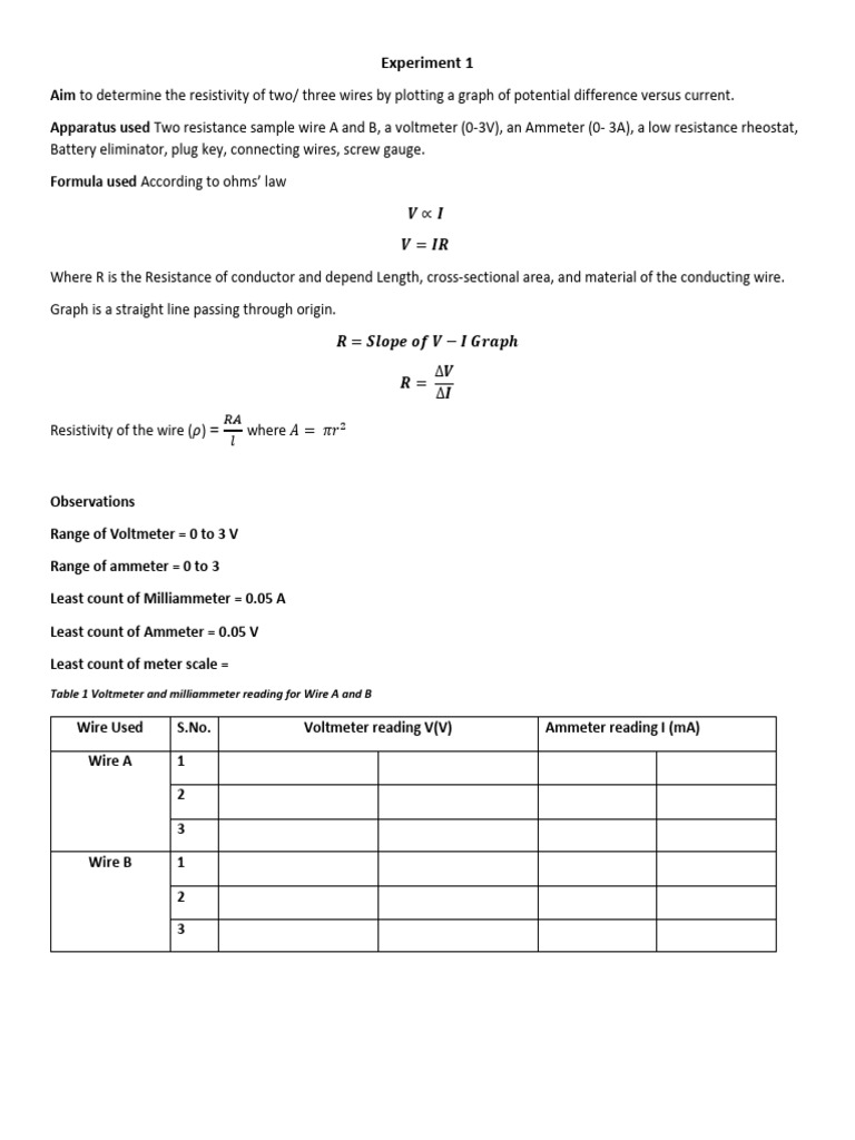 Determining Wire Resistivity and Resistance | PDF | Diode | Mirror