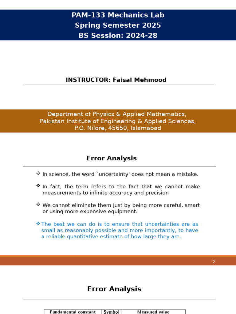 Lecture-1 (C) Error Analysis | PDF | Observational Error | Standard Error