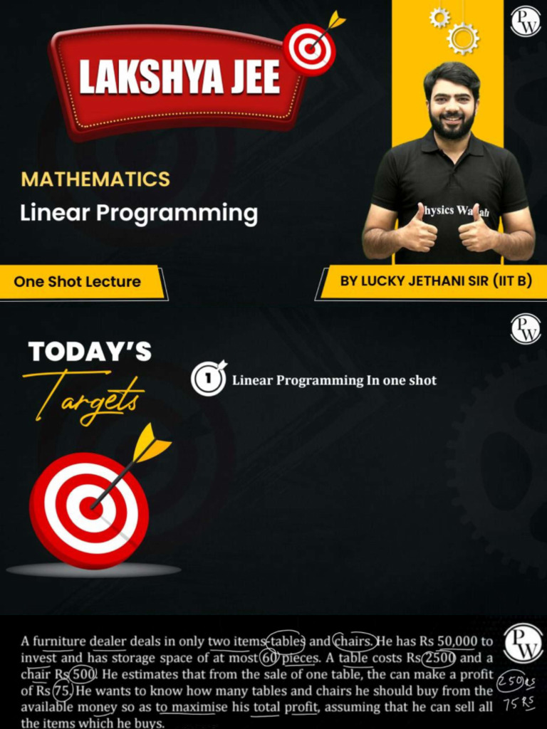 Linear Programming Class Notes Class 12th JEE One Shot Lakshya JEE | PDF